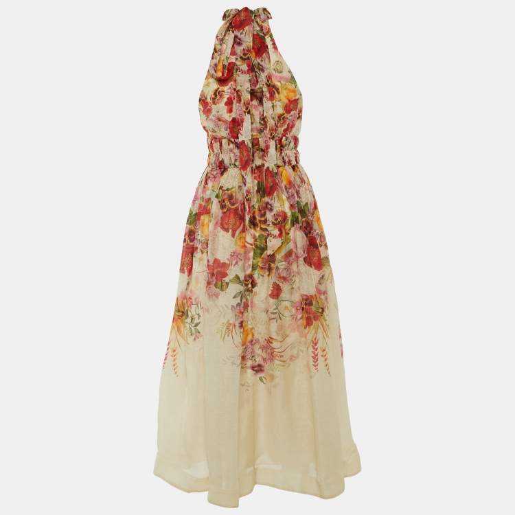 مملوكة مسبقًا Zimmermann Cream Linen & Silk Wonderland Halter Midi Dress S