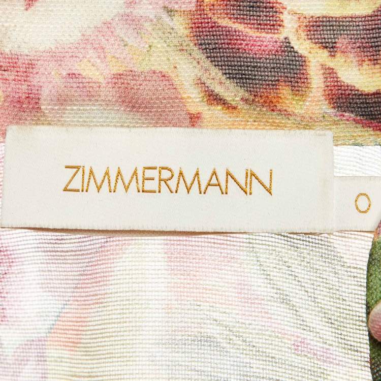 Pre Owned Zimmermann Green Floral Linen & Silk Wonderland Blouse S