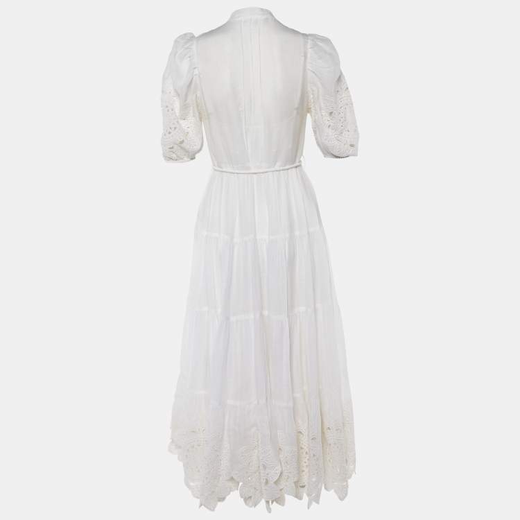 Pre Owned Zimmermann Ivory Embroidered Ramie Midi Dress M