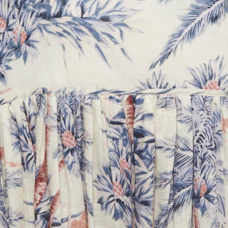 Pre Owned Zimmermann Pink Palm Tree Print Linen Halter Neck Maxi Dress M