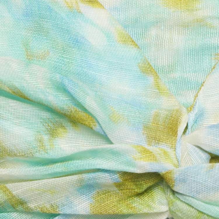 Pre Owned Zimmermann Green Abstract Print Linen Blend High-Tide Crop Top M
