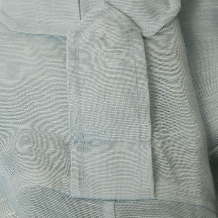 Pre Owned Zimmermann Blue Printed Silk and Linen Button Front Belted Mini Dress S