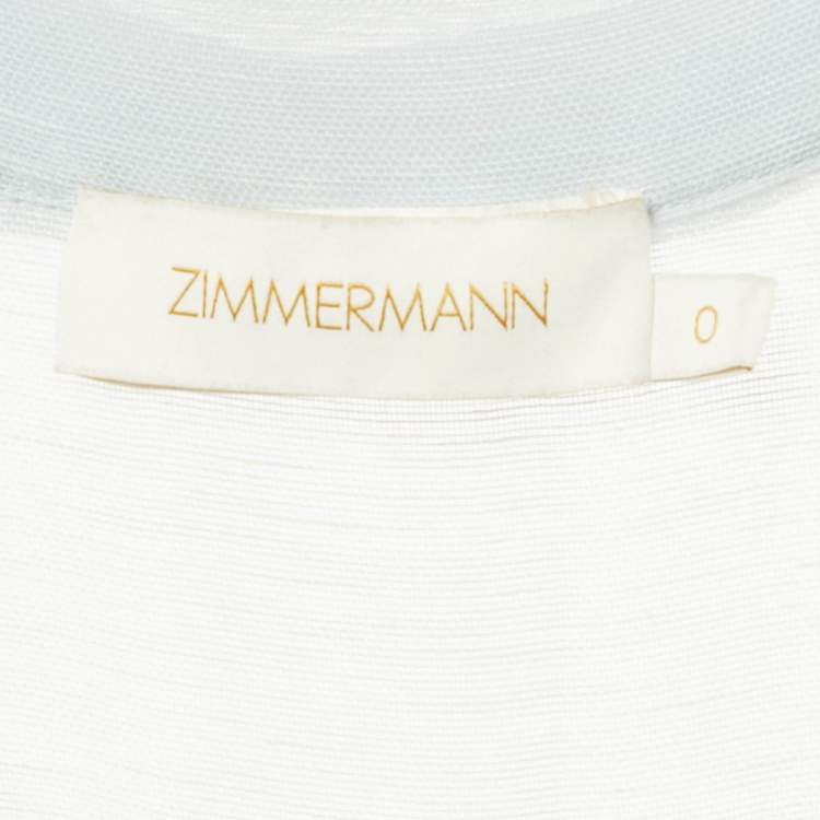 Pre Owned Zimmermann Blue Printed Silk and Linen Button Front Belted Mini Dress S