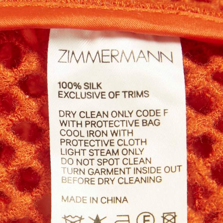 Pre Owned Zimmermann Orange Broderie Anglaise Silk Brightside Palm Gown M