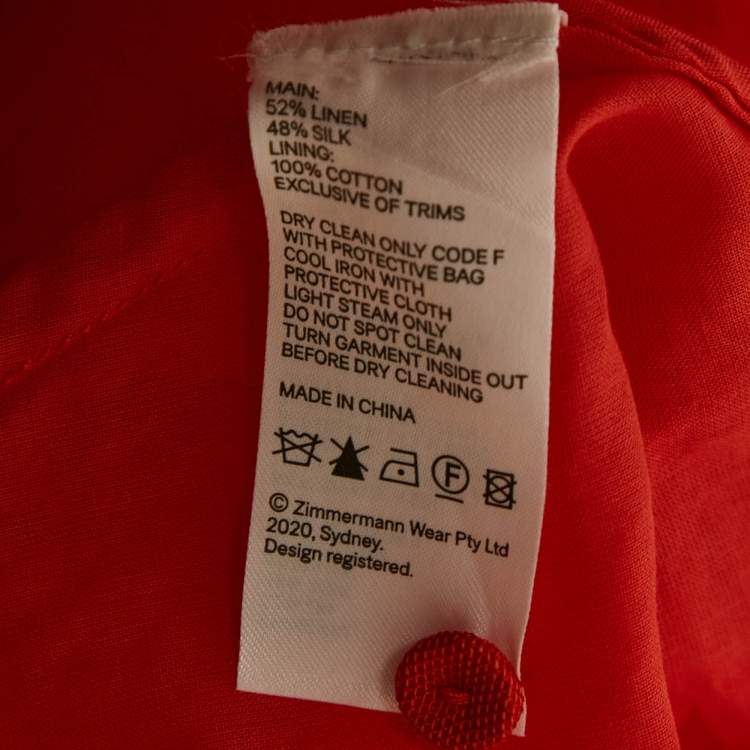 Pre Owned Zimmermann Red Linen and Silk Plunge Neck Lovestruck Garland Mini Dress M