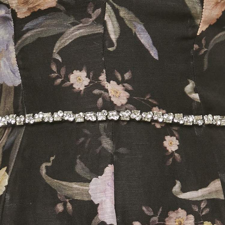 Pre Owned Zimmermann Black Floral Print Silk Blend Eden Midi Dress M