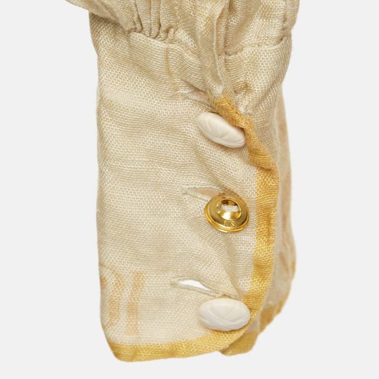 Pre Owned Zimmermann Cream Printed Linen & Silk Top S