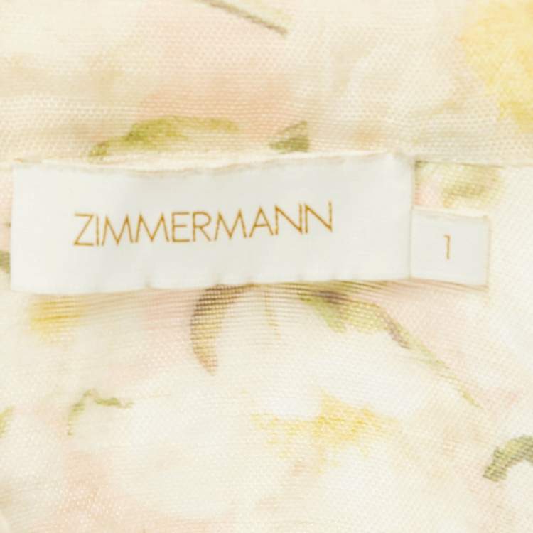 Pre Owned Zimmermann Cream Printed Linen & Silk Top S