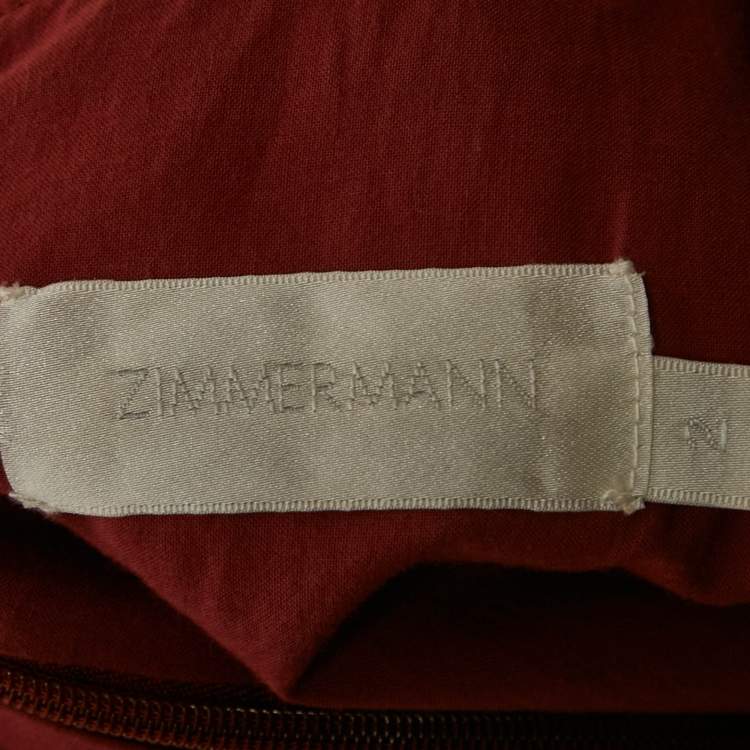 Pre Owned Zimmermann Dark Red Printed Linen Long Sleeve Maxi Dress M