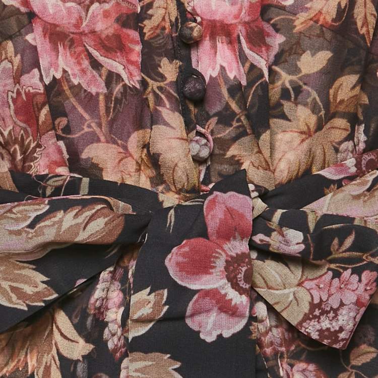 مملوكة مسبقًا Zimmermann Blue Floral Print Silk Lucky Tiered Frill Mini Dress M