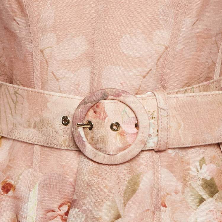 Pre Owned Zimmermann Pink Floral Print Silk Blend Mini Dress M 