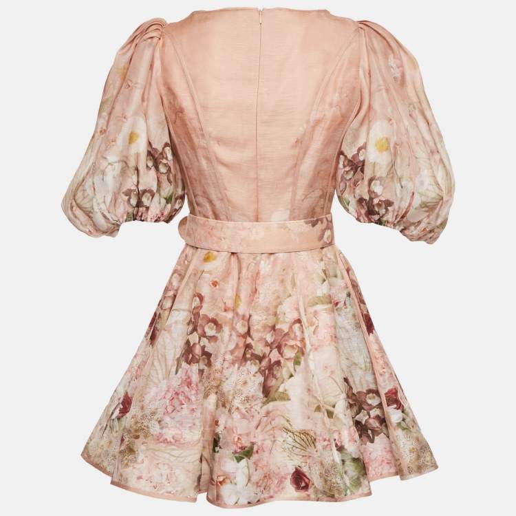 Pre Owned Zimmermann Pink Floral Print Silk Blend Mini Dress M 
