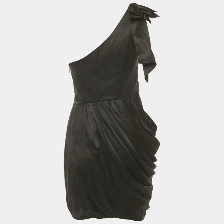 Pre Owned Zimmermann Black Satin One Shoulder Bow Detail Mini Dress M