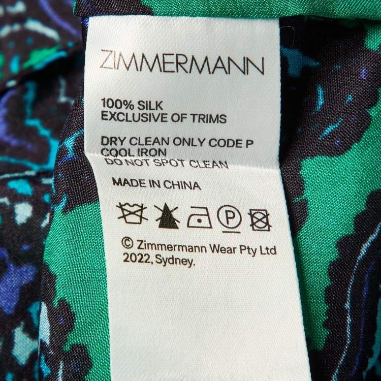 Pre Owned Zimmermann Green Paisley Print Silk Tiggy Shirt & Pants Set M