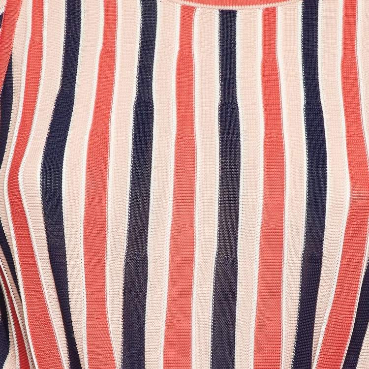 Pre Owned Zimmermann Multicolor Striped Knit Belted Top & Midi Skirt L