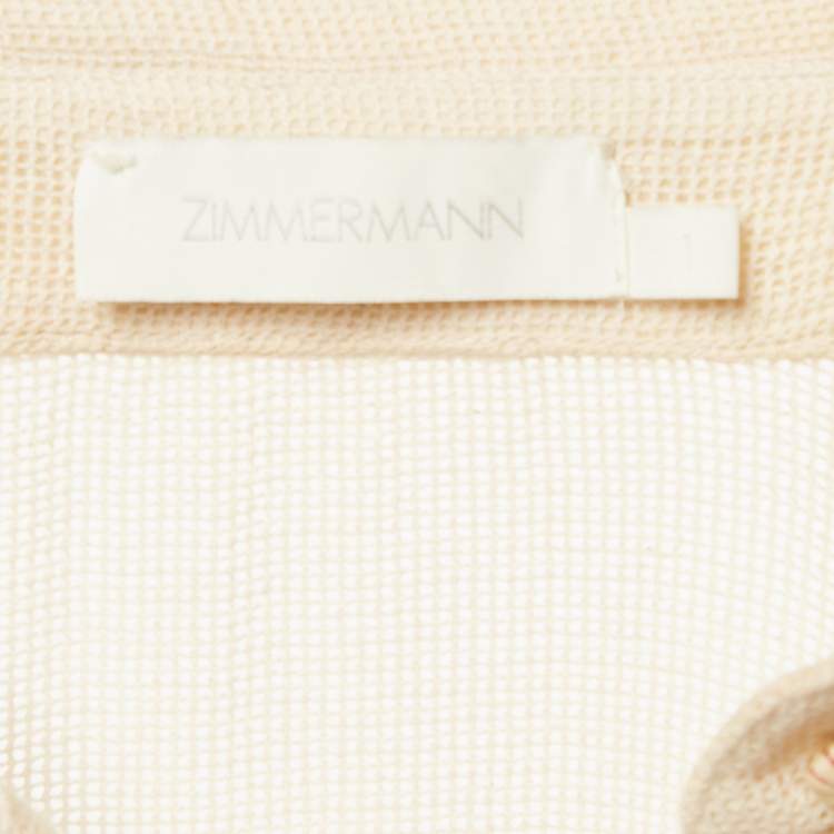 Pre Owned Zimmermann Beige/Red Ottie Palm-Knit Cotton Shirt and Skirt Set M