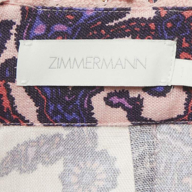 Pre Owned Zimmermann Pink  Paisley Print Linen Bead Embellished Shorts M