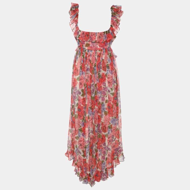 Pre Owned Zimmermann Multicolor Floral Print Silk Ruffled Detail Dress M