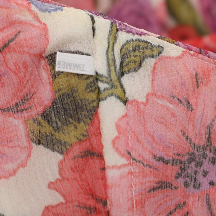 Pre Owned Zimmermann Multicolor Floral Print Silk Ruffled Detail Dress M