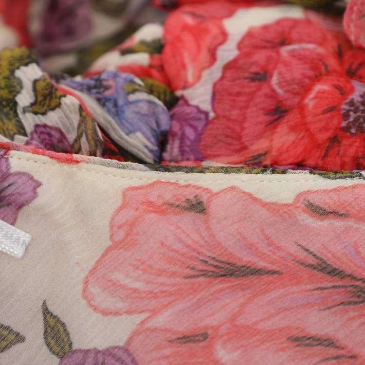 Pre Owned Zimmermann Multicolor Floral Print Silk Ruffled Detail Dress M