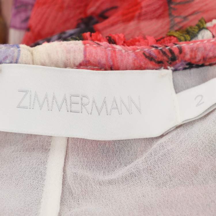 Pre Owned Zimmermann Multicolor Floral Print Silk Ruffled Detail Dress M