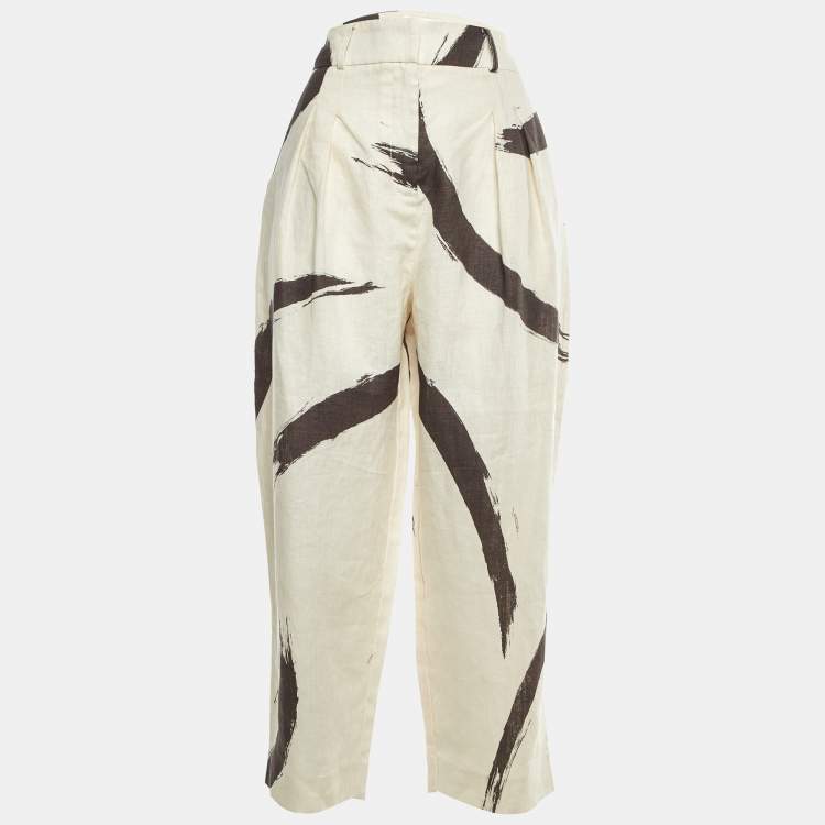 Pre Owned Zimmermann Beige/Black Printed Linen Trousers S