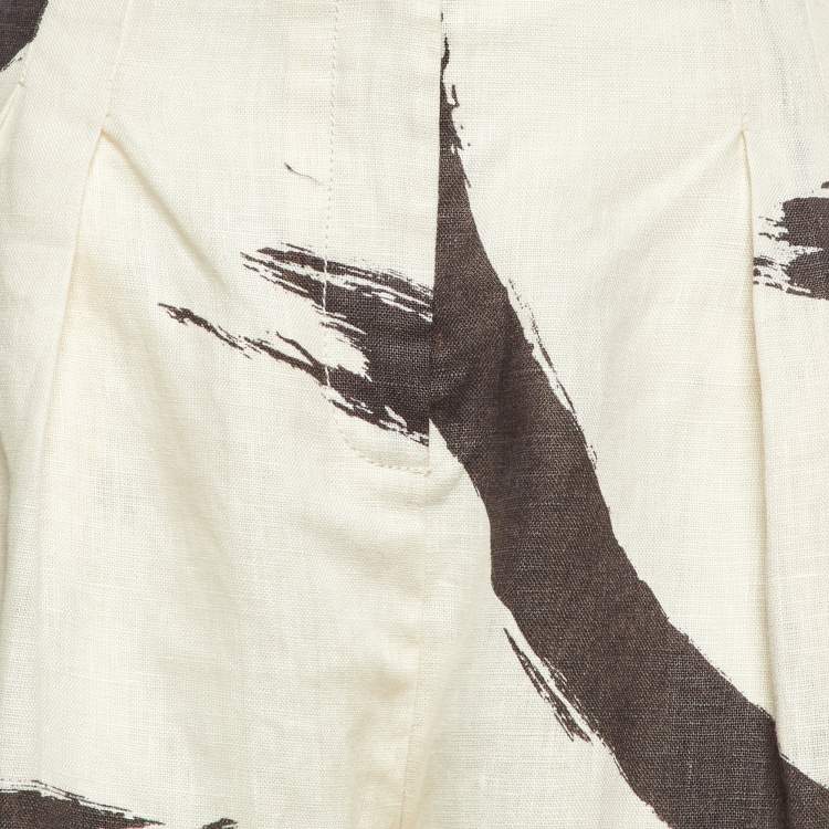 Pre Owned Zimmermann Beige/Black Printed Linen Trousers S