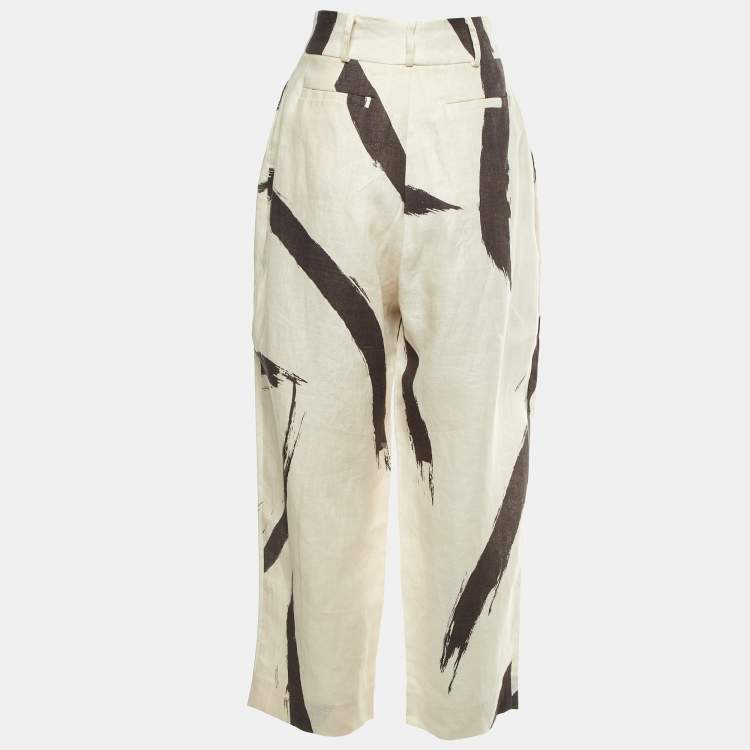 Pre Owned Zimmermann Beige/Black Printed Linen Trousers S