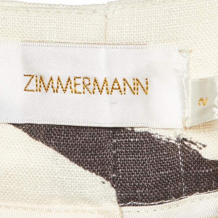 Pre Owned Zimmermann Beige/Black Printed Linen Trousers S