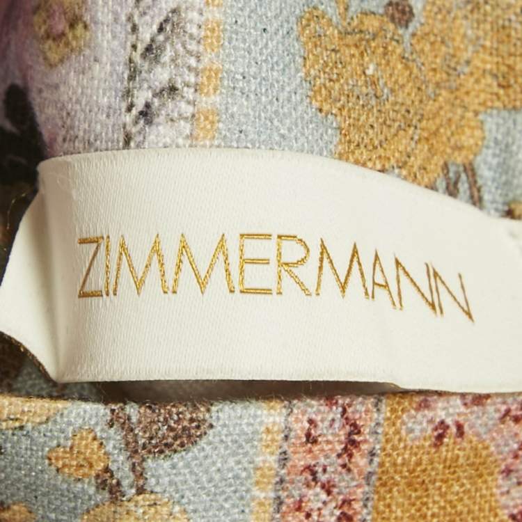 مملوكة مسبقًا Zimmermann Multicolor Linen Floral Print High Neck Mini Dress M