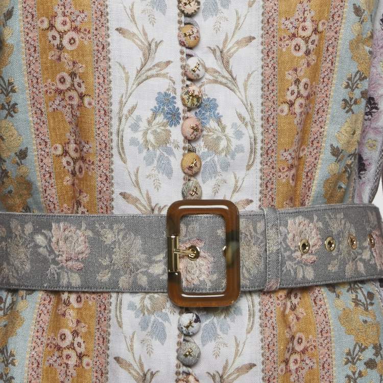 مملوكة مسبقًا Zimmermann Multicolor Linen Floral Print High Neck Mini Dress M