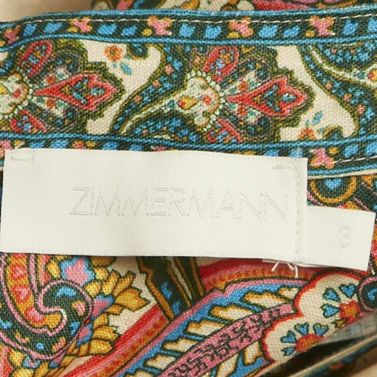 Pre Owned Zimmermann Beige Paisley Print Linen Mini Dress L