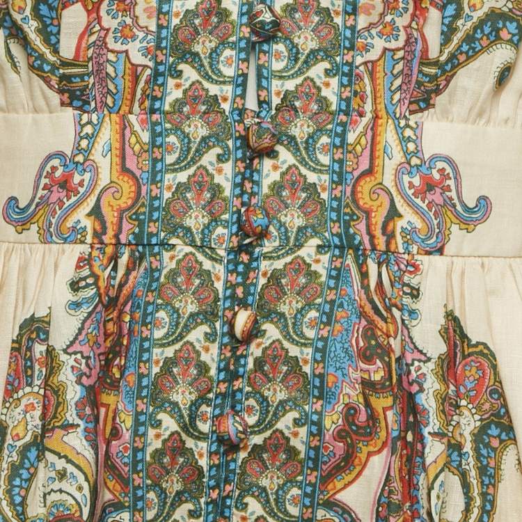 Pre Owned Zimmermann Beige Paisley Print Linen Mini Dress L