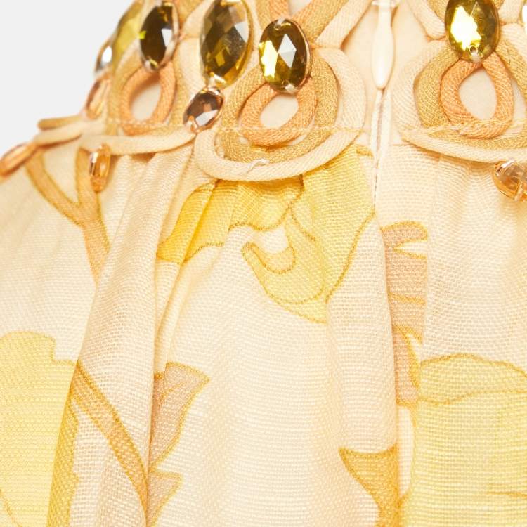 Pre Owned Zimmermann Orange Embellished Tempo Rouleau Trim Linen Blend Mini Dress M