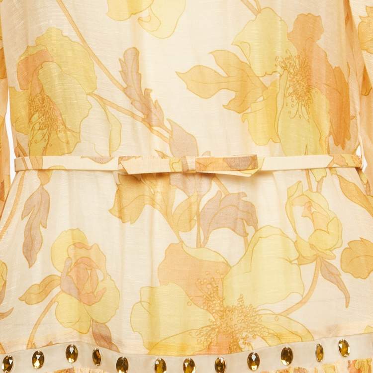 Pre Owned Zimmermann Orange Embellished Tempo Rouleau Trim Linen Blend Mini Dress M