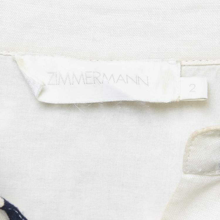 Pre Owned Zimmermann Beige Crocheted Lace and Linen Shirt & Pants Set M