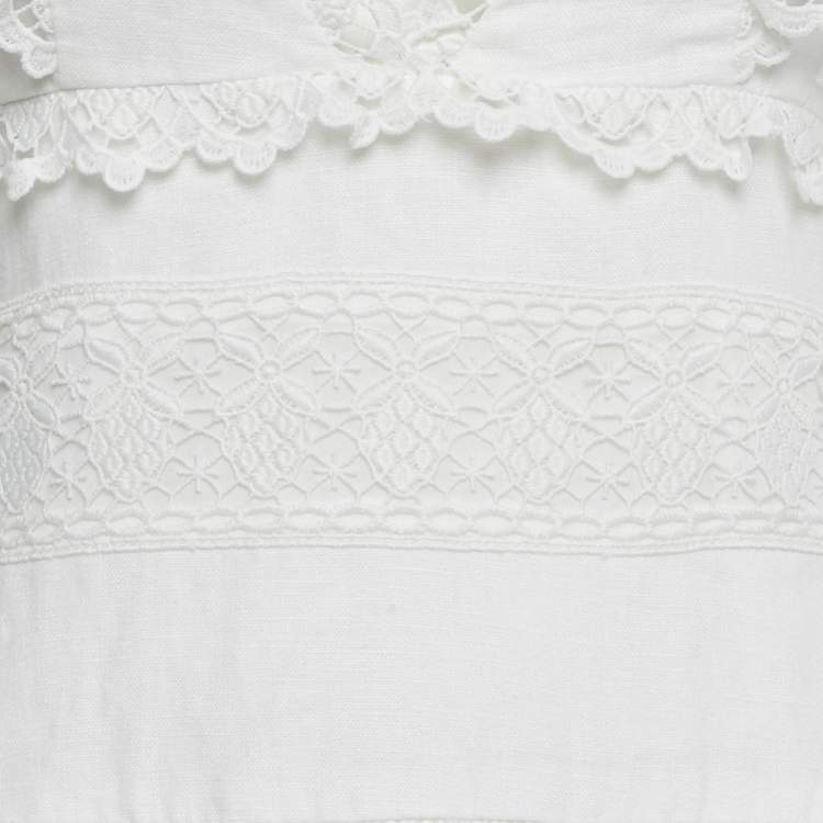 Pre Owned Zimmermann White Linen Lace Trim Detail Ruffled Mini Dress M