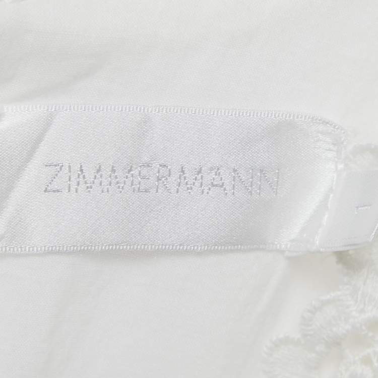 Pre Owned Zimmermann White Linen Lace Trim Detail Ruffled Mini Dress M