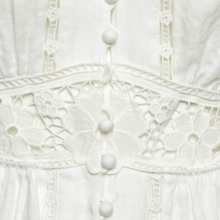 Pre Owned Zimmermann White Linen August Plunge Mini Dress M