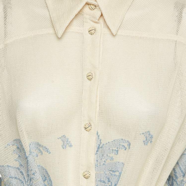 Pre Owned Zimmermann Ivory/Blue Cotton Ottie Palm Shirt Dress M