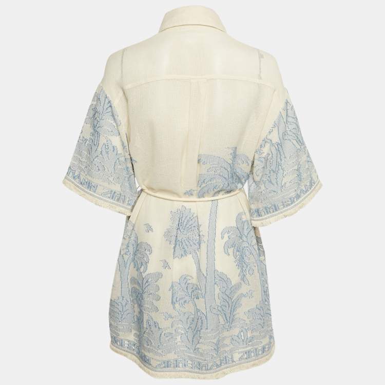 Pre Owned Zimmermann Ivory/Blue Cotton Ottie Palm Shirt Dress M