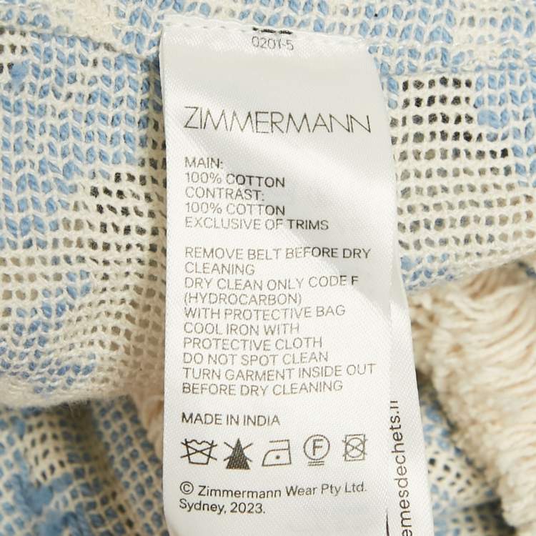 Pre Owned Zimmermann Ivory/Blue Cotton Ottie Palm Shirt Dress M