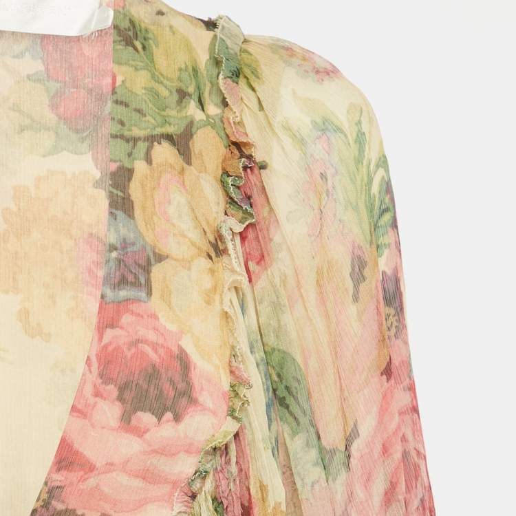 مملوكة مسبقًا Zimmermann Multicolor Printed Silk Ruffled Wrap On Crop Top M