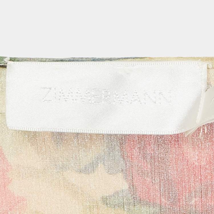 مملوكة مسبقًا Zimmermann Multicolor Printed Silk Ruffled Wrap On Crop Top M