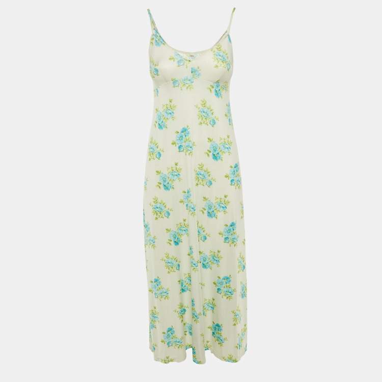 Pre Owned Zimmermann White Floral Printed Smocked Maxi Dress S