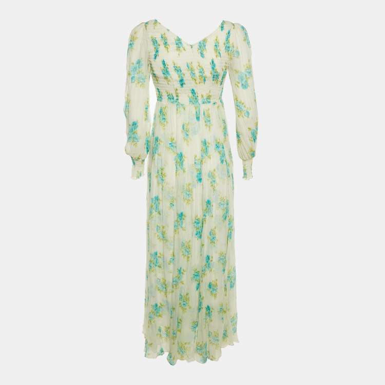 Pre Owned Zimmermann White Floral Printed Smocked Maxi Dress S