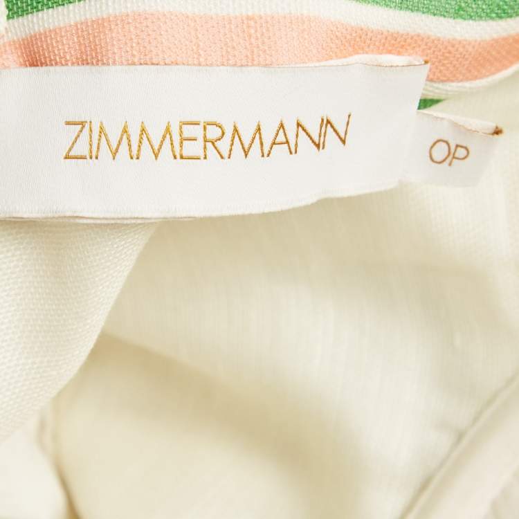 Pre Owned Zimmermann Off -White Printed Linen Blend High Tide Mini Dress XS 