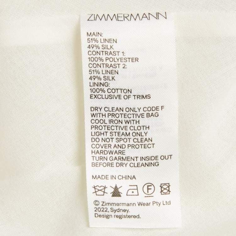 Pre Owned Zimmermann Off -White Printed Linen Blend High Tide Mini Dress XS 