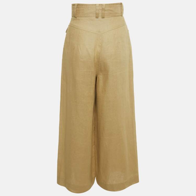Pre Owned Zimmermann Beige Linen Belted Wide Leg Trousers S 