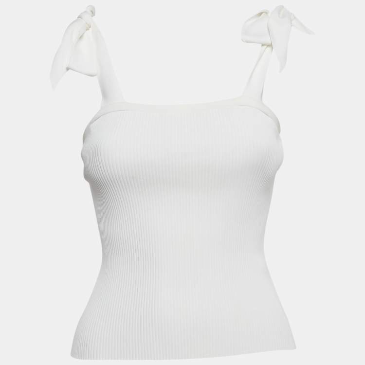 Pre Owned Zimmermann White Rib Knit Sleeveless Tie-Up Top XS